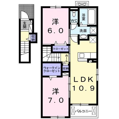 Mノワイエ(2LDK/2階)の間取り写真
