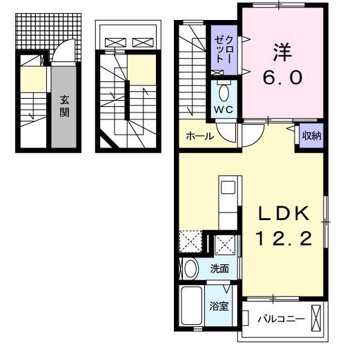 フレスカA(1LDK/3階)の間取り写真