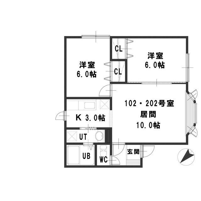 ルミエール高田(2LDK/2階)の間取り写真