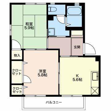 シェル・上池田B(2K/2階)の間取り写真