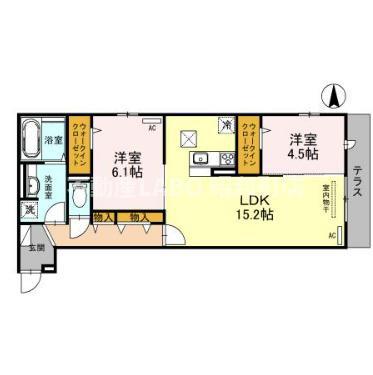 FUTAWA美章園(2LDK/1階)の間取り写真