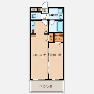 アジリア大濠ウエスト(1LDK/4階)の間取り写真