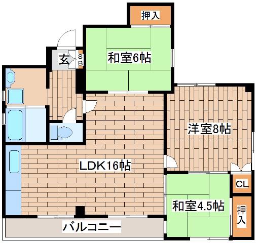 エイコー山手プラザ(3LDK/6階)の間取り写真