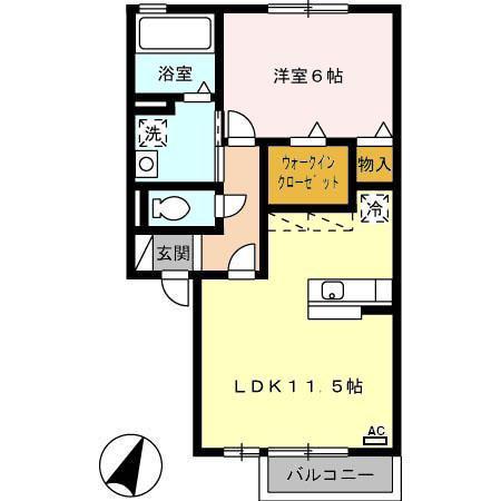 ウィル・フィールド A棟(1LDK/2階)の間取り写真