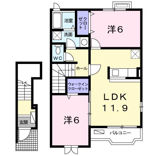 グランディールII-A(2LDK/2階)の間取り写真