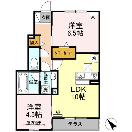 パーシモン(2LDK/1階)の間取り写真