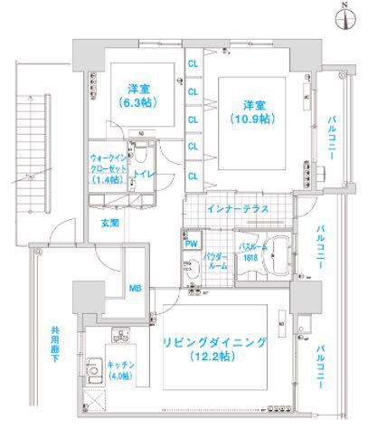 松屋タワー(2LDK/24階)の間取り写真