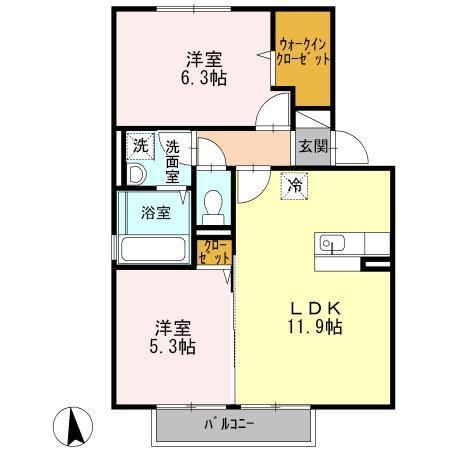 ボヌールA棟(2LDK/2階)の間取り写真