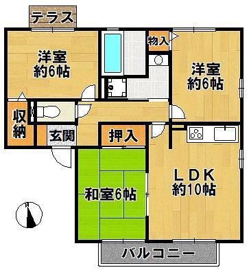 トワイライトB棟(3LDK/1階)の間取り写真