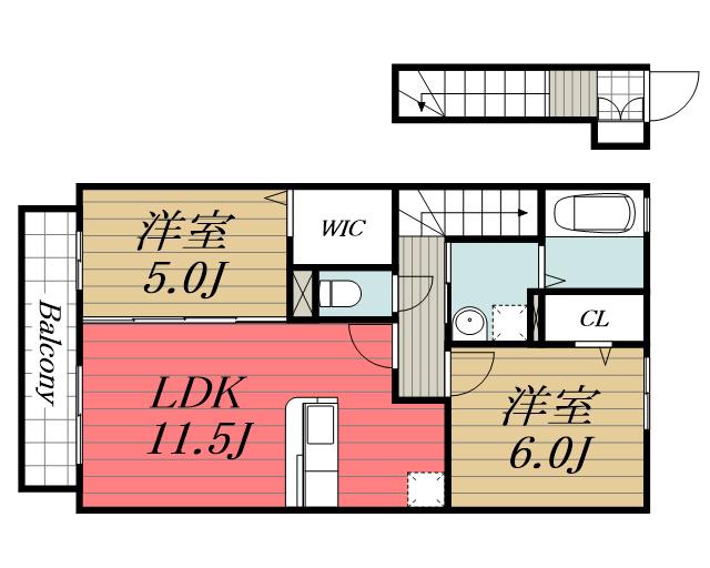 スクエア(2LDK/2階)の間取り写真