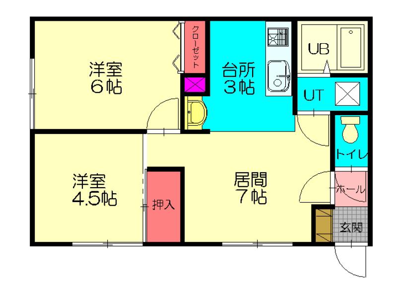 JR石北本線 新旭川駅 徒歩4分 2階建 築30年(2DK/2階)の間取り写真
