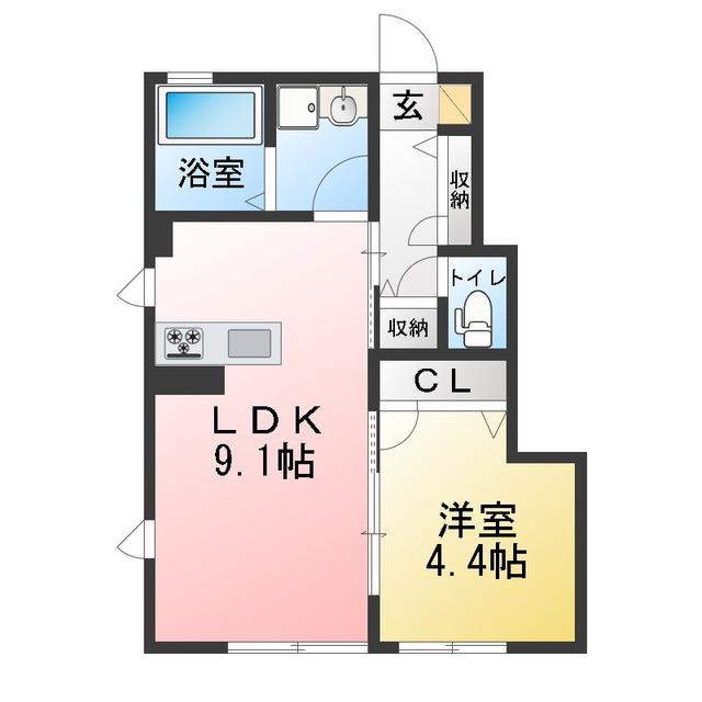 パールグレイス(1LDK/1階)の間取り写真
