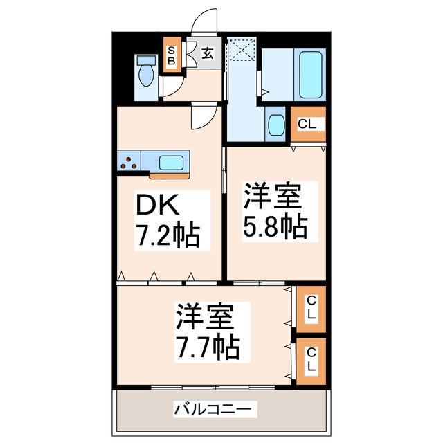 ハーミテイジ長嶺弐番館(2DK/3階)の間取り写真