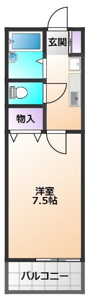 ドミールB(1K/1階)の間取り写真