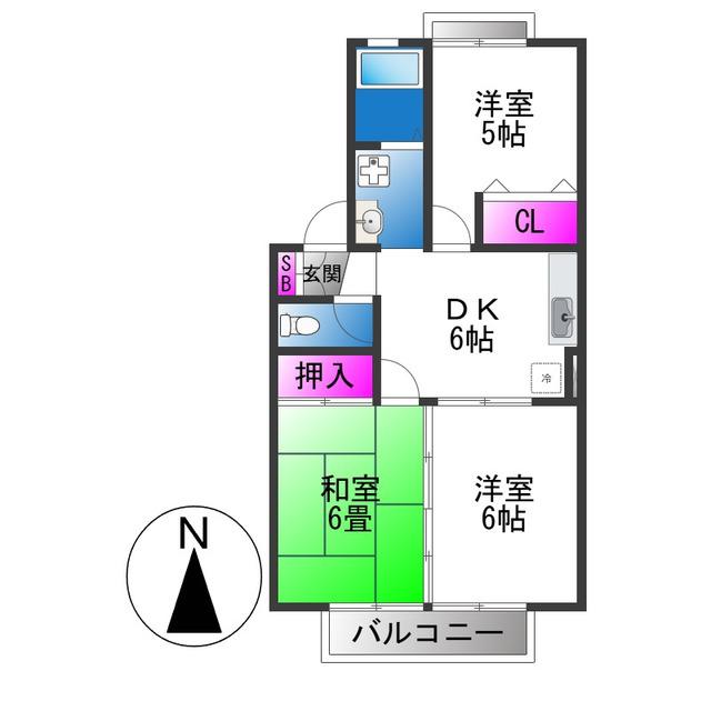 シャルマン横小路(3DK/2階)の間取り写真