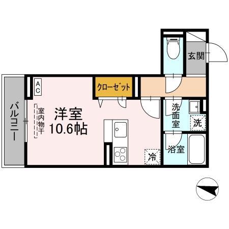D-ROOM東手城(ワンルーム/2階)の間取り写真