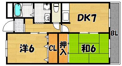 コーポラスかのう(2DK/5階)の間取り写真