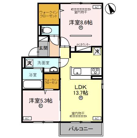 FELICIA(2LDK/2階)の間取り写真
