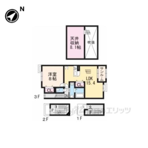 ラフィーネ葛野Ⅱ(1LDK/3階)の間取り写真