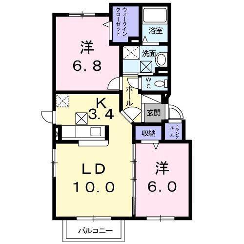 ラフィナートII(2LDK/4階)の間取り写真