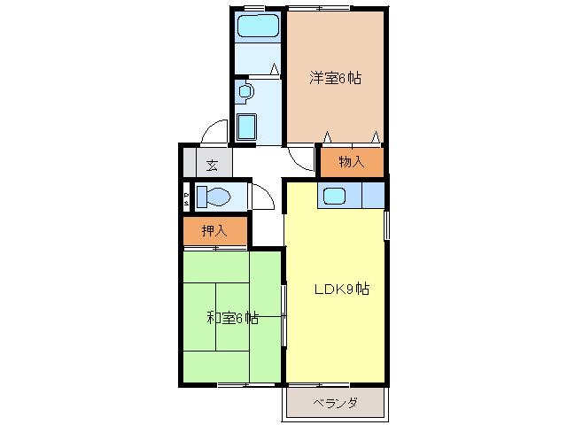 ロイヤルガーデン B(2LDK/2階)の間取り写真