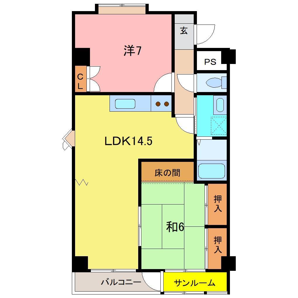 覚善ハイツ(2LDK/2階)の間取り写真