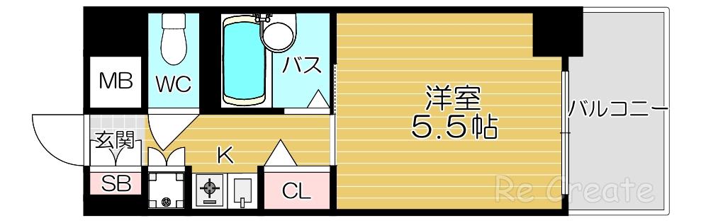 クラウンハイム夕陽丘(1K/4階)の間取り写真