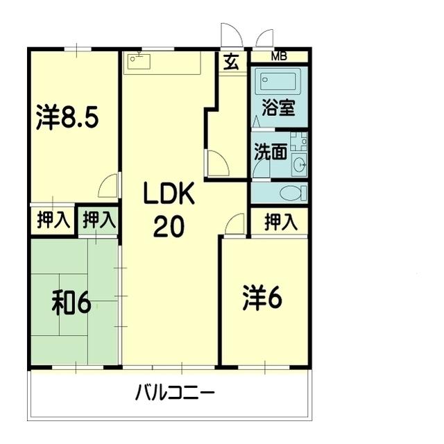 ドミール千田(3LDK/5階)の間取り写真