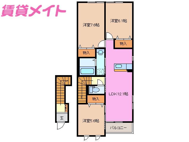 ルーエンハイム宗III(3LDK/2階)の間取り写真
