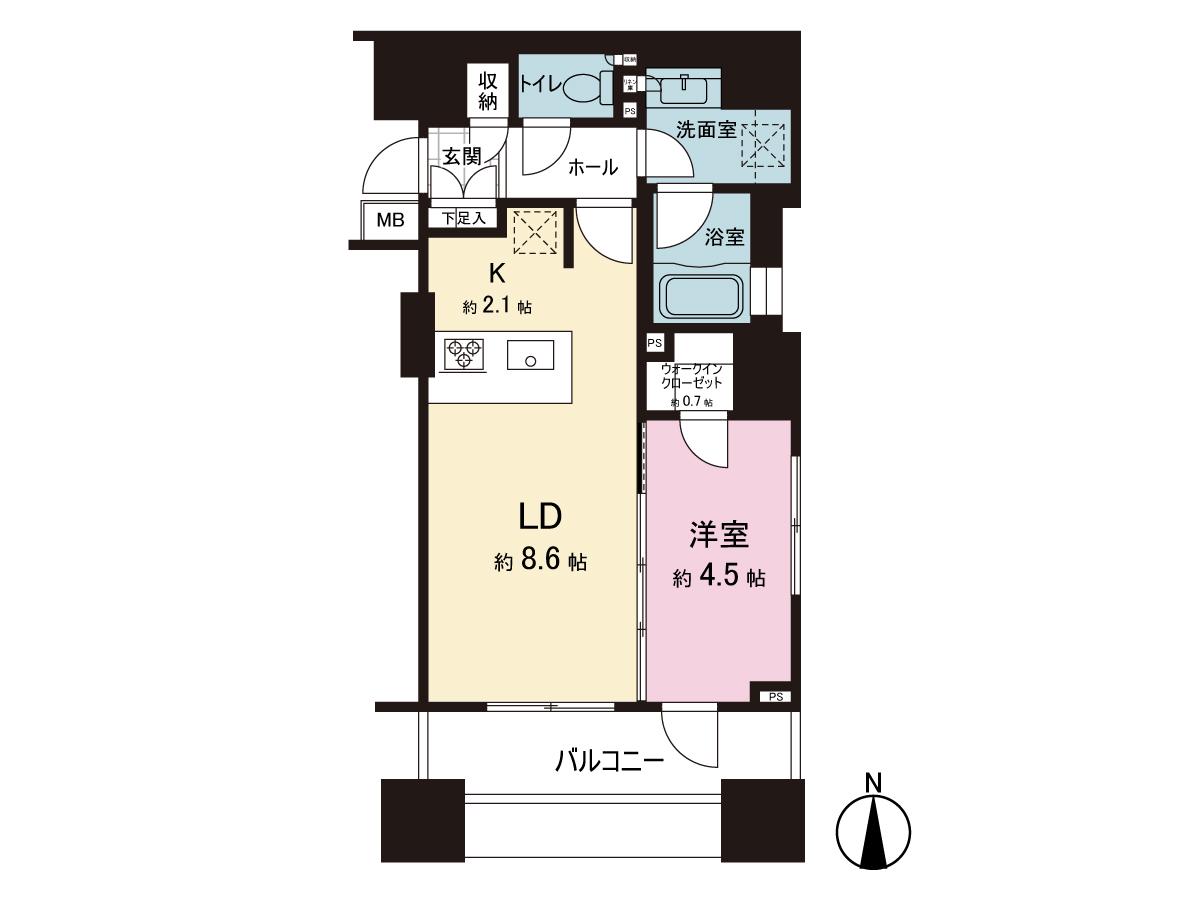 クオリア神南フラッツ(1LDK/2階)の間取り写真