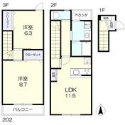 CASA NAKASHOU(2LDK/2階)の間取り写真