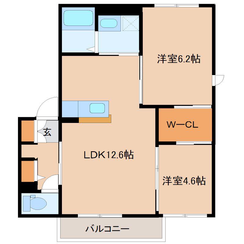 クレール・カメリア A棟(2LDK/2階)の間取り写真