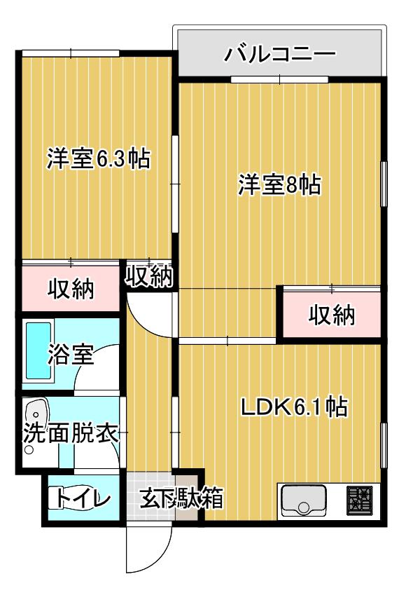 シャルマンドエル(2DK/1階)の間取り写真