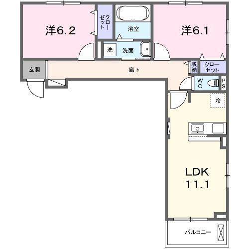 プラシードセレノカーサIII(2LDK/2階)の間取り写真