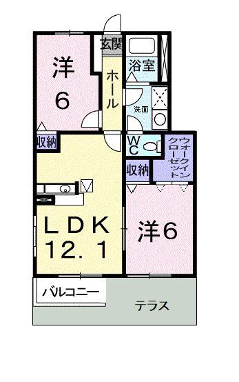ヴィラなのはなC(2LDK/1階)の間取り写真