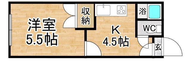 クレス東2条(1K/2階)の間取り写真