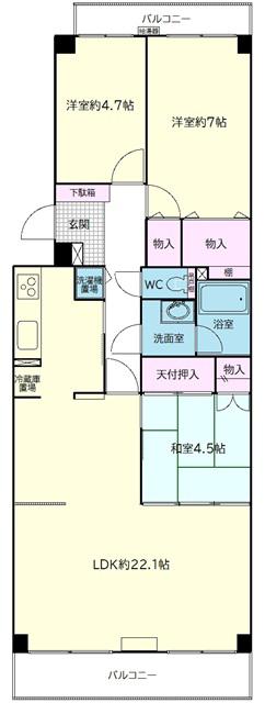 グリーンパーク春日部5番間(3LDK/3階)の間取り写真