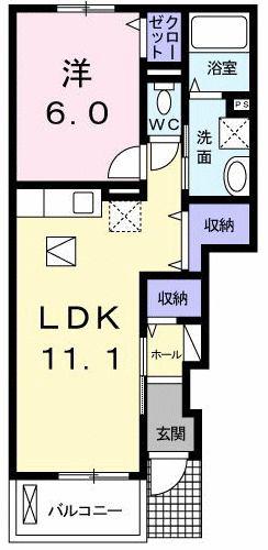 サンエスポアールI(1LDK/1階)の間取り写真