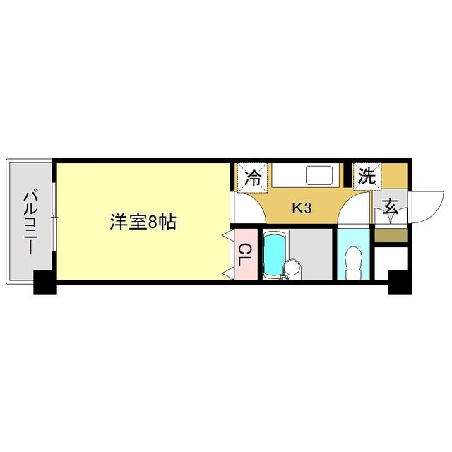 鏡川クレセントパーク(1K/4階)の間取り写真