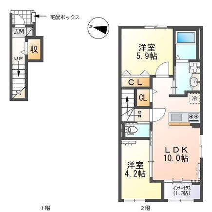西宮市山口町 アパート(2LDK/2階)の間取り写真