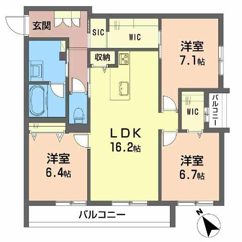 シャ一メゾン グランフィリア(3LDK/2階)の間取り写真