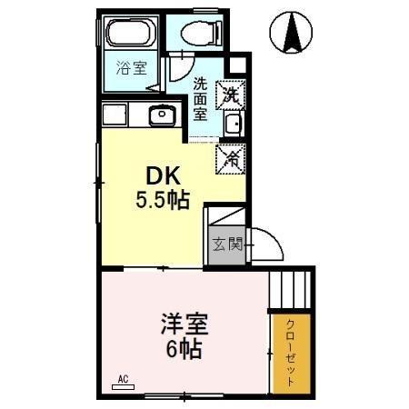 ハイツO(1DK/2階)の間取り写真