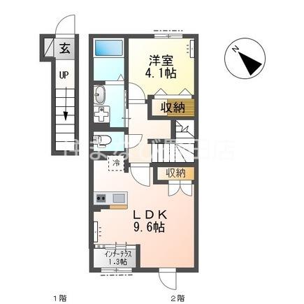 西岡町弁財アパート(1LDK/2階)の間取り写真