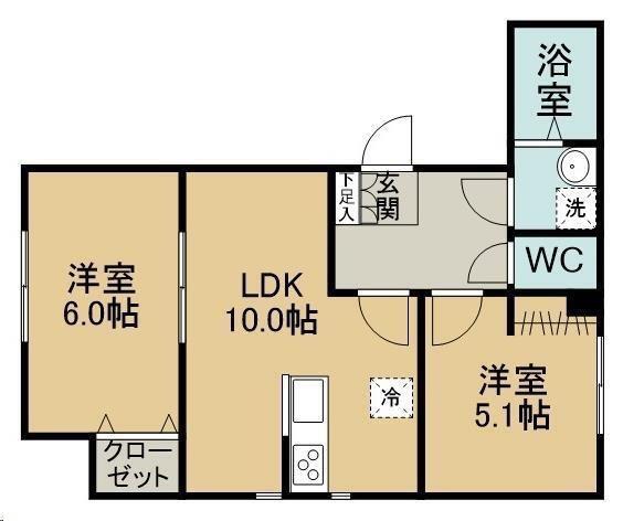ルミエール泉ケ丘II(2LDK/1階)の間取り写真