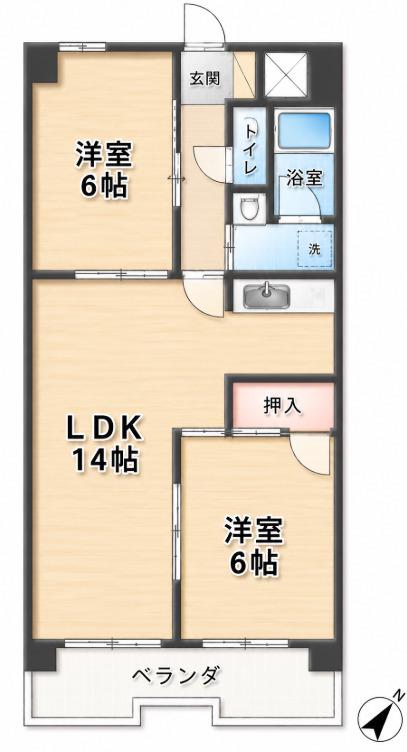 竹越ハイツ(2LDK/1階)の間取り写真