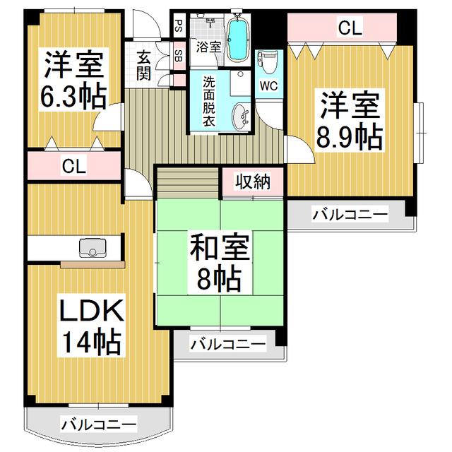 桜エステート(3LDK/3階)の間取り写真