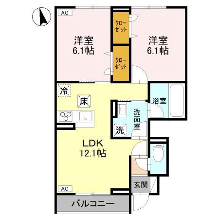 Dブルー・東城南(2LDK/1階)の間取り写真