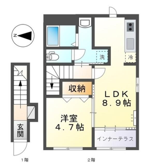 リヴィエール林(1LDK/2階)の間取り写真