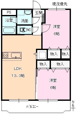 SUN CATTLEYA K (2LDK/1階)の間取り写真