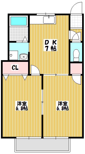 カタンクローバーⅡ(2DK/1階)の間取り写真